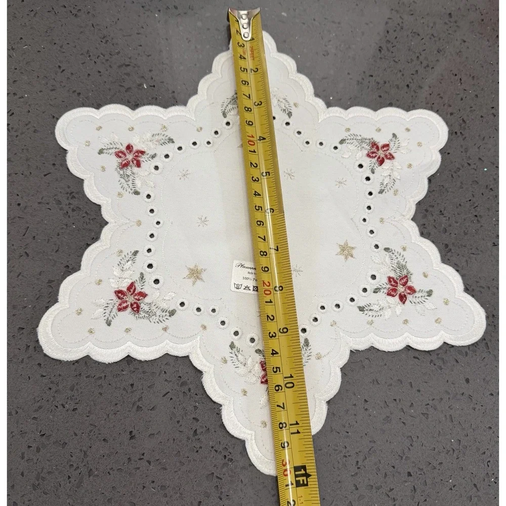Star Handmade‎ Christmas Linen Red Flowers Tablecloth Doily Made In Germany